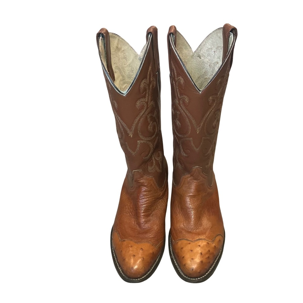 Custom Men 6.5 WMN 8.5 Honey Tan Leather Exotic‎ Full Quill Ostrich Cowboy Boots